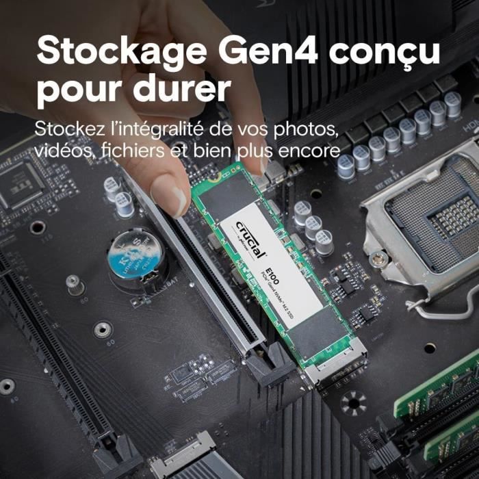CRUCIAL - Disque SSD - E100 PCIe 4.0 Gen4 2280 NVMe M.2 SSD - 2 To