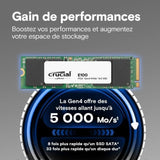 CRUCIAL - Disque SSD - E100 PCIe 4.0 Gen4 2280 NVMe M.2 SSD - 2 To