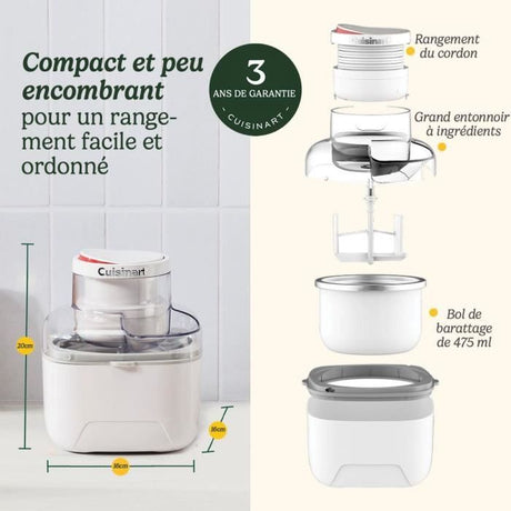 Sorbetiere  CUISINART - ICEM10E - 12 W - 475 ml - Blanc