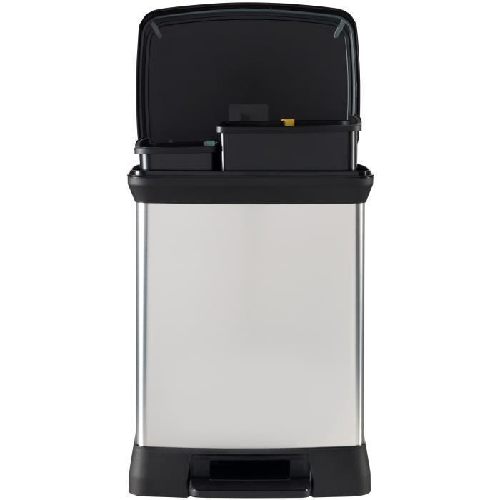 Poubelle à Pédale Rectangulaire - DECO BIN DUO - 28 L (10L + 18L) - Gris Métallisé - Curver