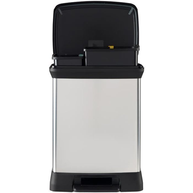 Poubelle à Pédale Rectangulaire - DECO BIN DUO - 28 L (10L + 18L) - Gris Métallisé - Curver