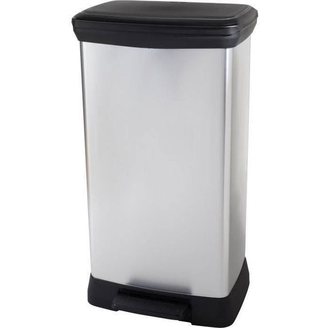 Poubelle a Pédale - DECO BIN DUO RECTANGLE - 46 L (23+23L) - Gris Métallisé - Curver