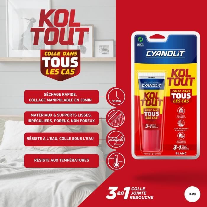 Colle de fixation et d'étanchéité - CYANOLIT - Blanc - Blister 50ml - Pratique pour petites réparations - Polyvalente et résistante