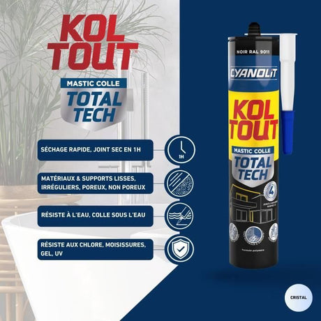 Colle de fixation et d'étanchéité - CYANOLIT - Total tech - Noir - Cartouche 290 ml - Polyvalente - Haute résistance et flexible