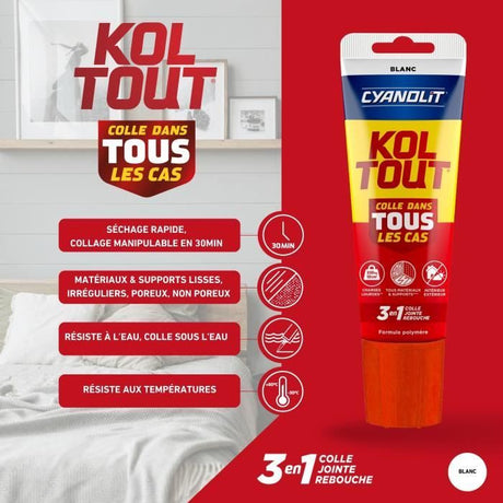 Colle de fixation et d'étanchéité - CYANOLIT - Blanc - Tube 125 ml - Polyvalente - Haute résistance et flexible