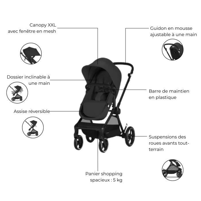 CYBEX Poussette trio EOS PLUS + Cloud G : poussette convertible + siege auto naissance allongeable+nacelle transformable en assise