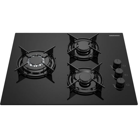Plaque de cuisson a gaz - DAEWOO - 3 foyers - 60 cm - BH6GKR21BNL - Noir