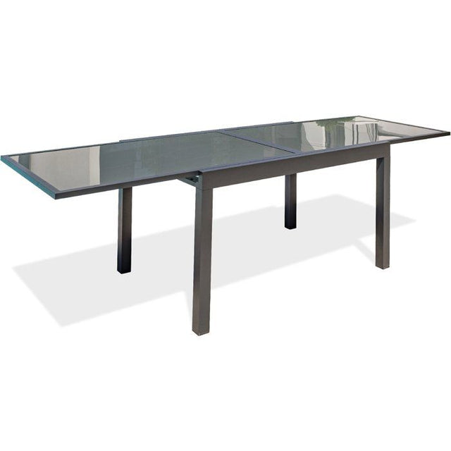 Table de jardin - Gris anthracite - Aluminium / plateau en verre - 135/270 x 90 cm - Tolede