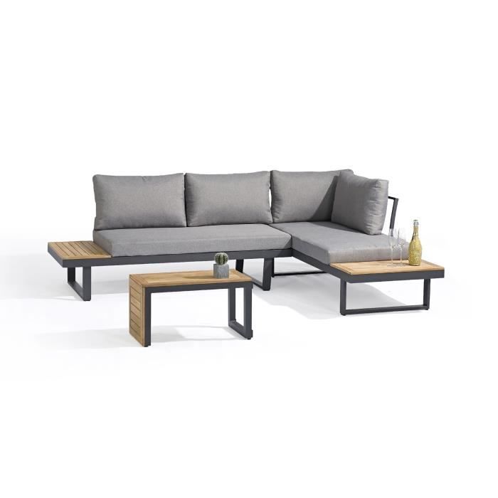 Salon de jardin modulable - Aluminium - DCB GARDEN - 4 places - TOKYO - Gris anthracite et bois d'acacia