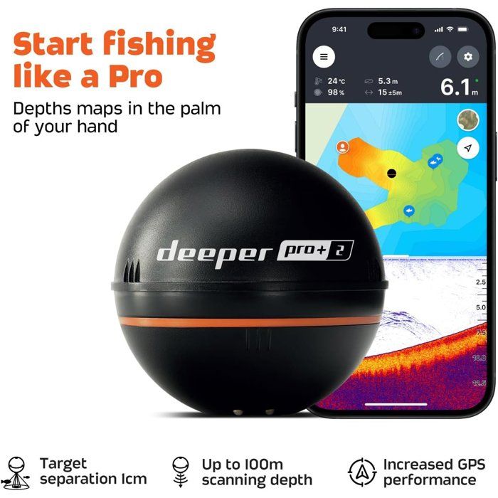 Sondeur lançable - DEEPER - PRO+ 2 - Wi-Fi - GPS intégré - profondeur 100 m - 3 faisceaux