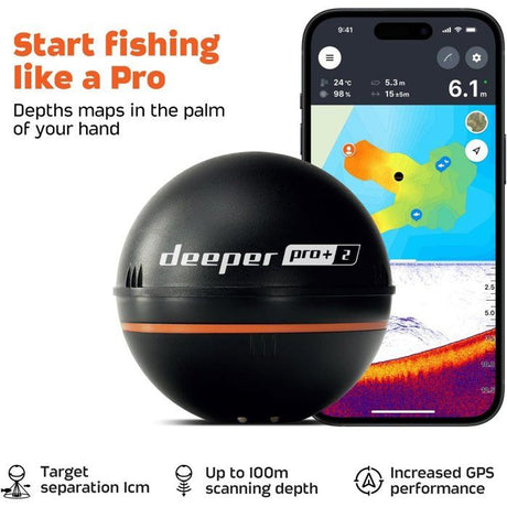 Sondeur lançable - DEEPER - PRO+ 2 - Wi-Fi - GPS intégré - profondeur 100 m - 3 faisceaux