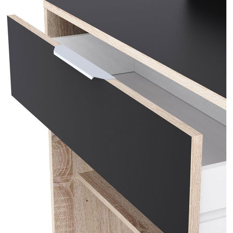 Buffet de cuisine - Décor chene brut et noir - Contemporain - 1 porte - MIKE -  L 123 cm