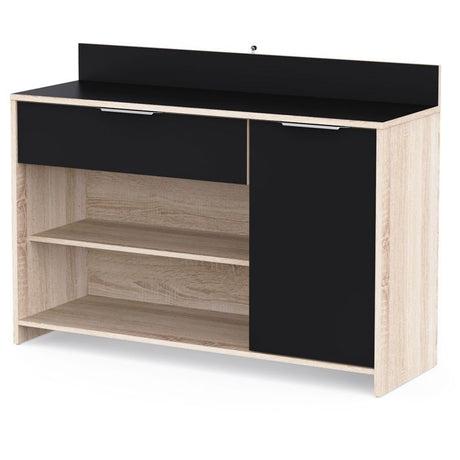Buffet de cuisine - Décor chene brut et noir - Contemporain - 1 porte - MIKE -  L 123 cm