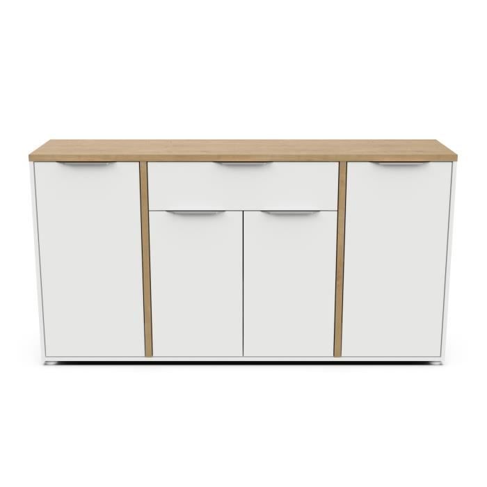 Enfilade ACCESS - 4 portes + 1 tiroir - Décor chene Hamilton et Blanc - L 160,7 x P 39,6 x H 85,6 cm - DEMEYERE