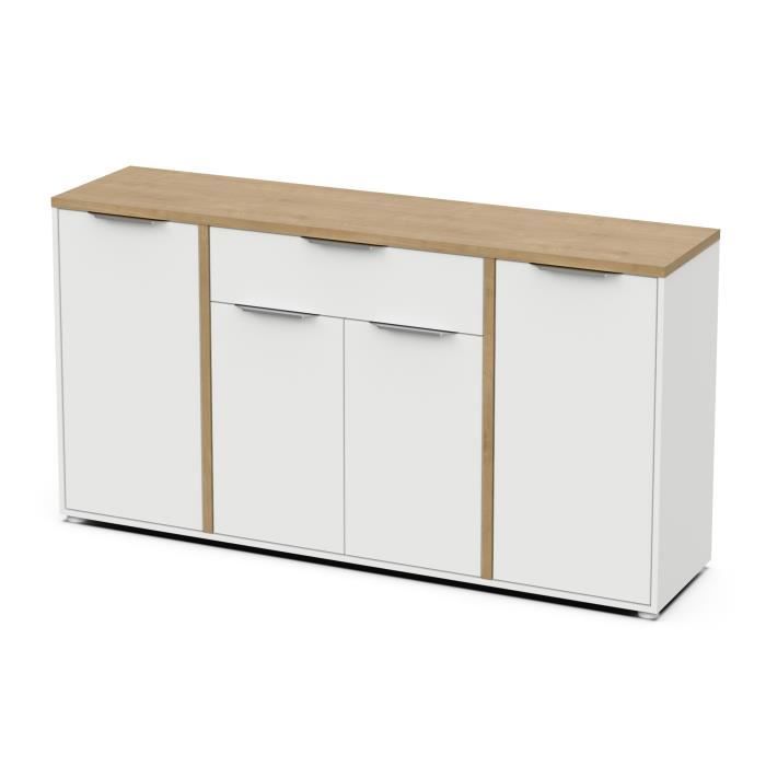 Enfilade ACCESS - 4 portes + 1 tiroir - Décor chene Hamilton et Blanc - L 160,7 x P 39,6 x H 85,6 cm - DEMEYERE