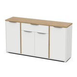 Enfilade ACCESS - 4 portes + 1 tiroir - Décor chene Hamilton et Blanc - L 160,7 x P 39,6 x H 85,6 cm - DEMEYERE