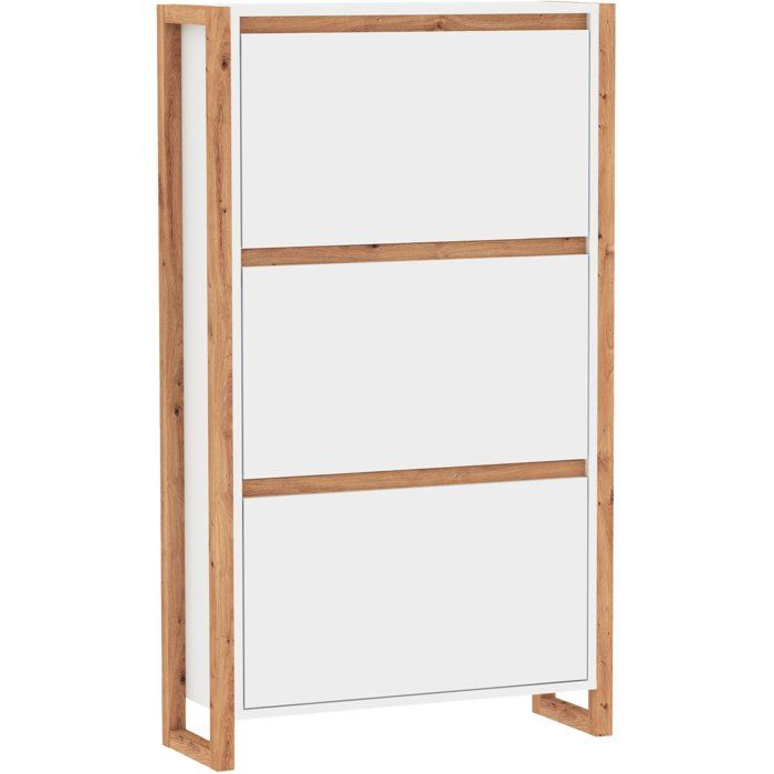 Meuble a chaussures - Blanc et chene - 12 paires - L70 x P25 x H125 cm - DENVER