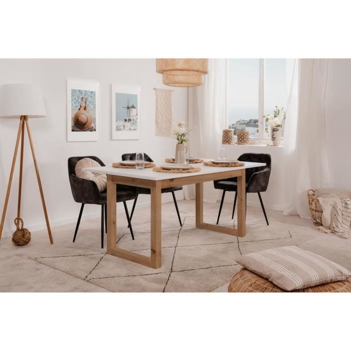 Table a manger - DENVER - Extensible - 10 personnes - Chene artisan / Blanc - 160- 200 x 90 x 75 cm