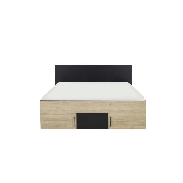 DIAGONE Lit adulte avec tiroirs de rangement  - Chataignier et noir - 140 x 190 - SWIVEL