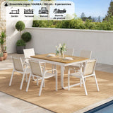 Ensemble repas de jardin - VIANEA - Table extensible 155/245x100x74 cm + 6 fauteuils - Aluminium - Blanc et naturel - 6 personnes