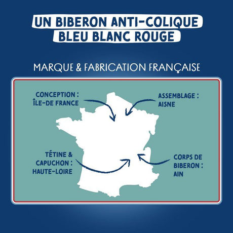 Biberon anti-colique - DODIE - 150 ml - Tétine multi-perforée biomimétisme - +0 mois - Débit 1 - Bleu