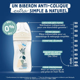 Biberon anti-colique - DODIE - 270 ml - Tétine multi-perforée biomimétisme - +3 mois - Débit 2 - Rose
