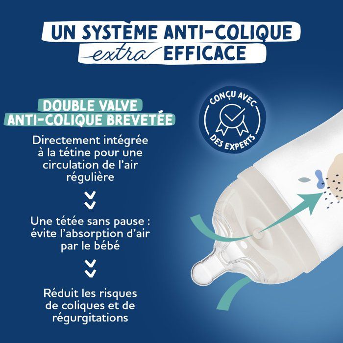 Biberon anti-colique - DODIE - 270 ml - Tétine multi-perforée biomimétisme - +3 mois - Débit 2 - Rose