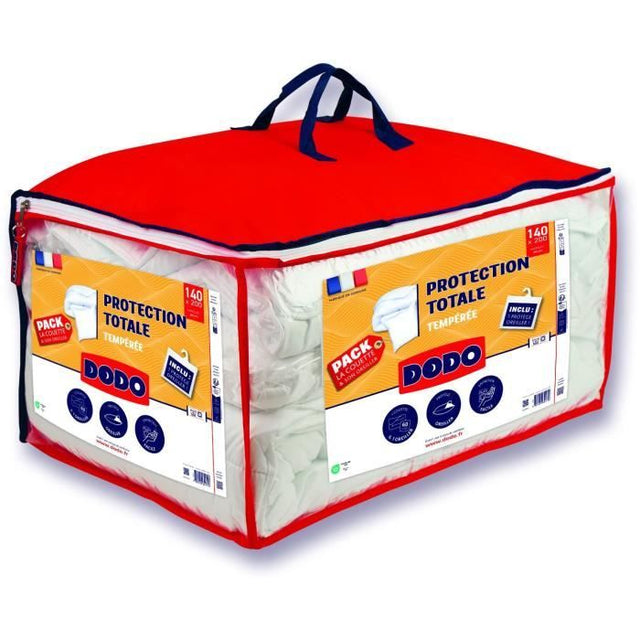 Pack Protection - Couette 200x200 cm + 2 oreillers 60x60 cm + 2 proteges oreiller 60x60 cm - Blanc