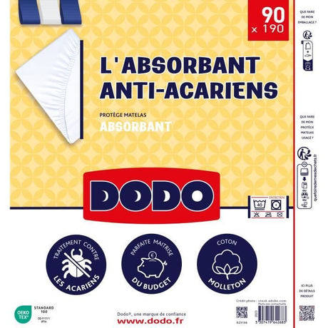 Protege Matelas Absorbant - DODO - 90 x 190 cm - Coton - Anti-acariens