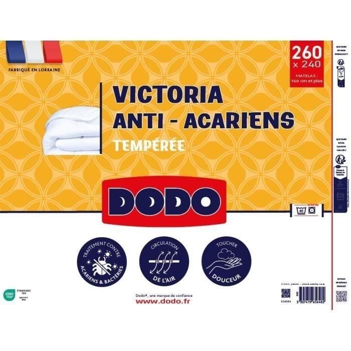 Couette Tempérée 300gr/m˛ - DODO - VICTORIA - Anti-Acariens - 240 x 260 cm - Blanc