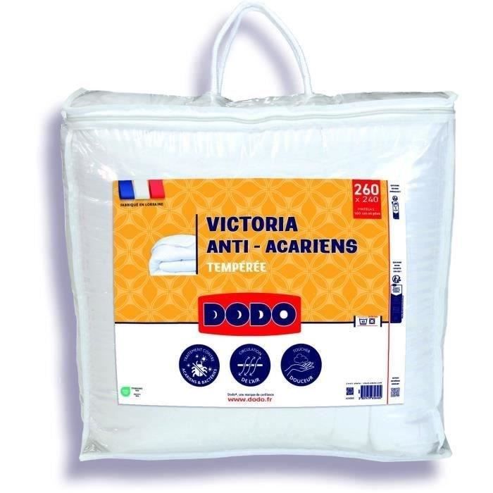Couette Tempérée 300gr/m˛ - DODO - VICTORIA - Anti-Acariens - 240 x 260 cm - Blanc