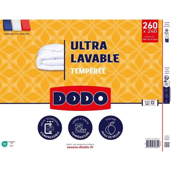 Couette Tempérée 300 gr/m˛ - DODO - Ultra Lavable - 240 x 260 cm - Blanc