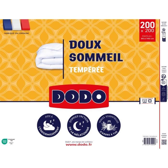 Couette Tempérée 300 g/m˛ - DODO - DOUX SOMMEIL - 200 x 200 cm - Blanc