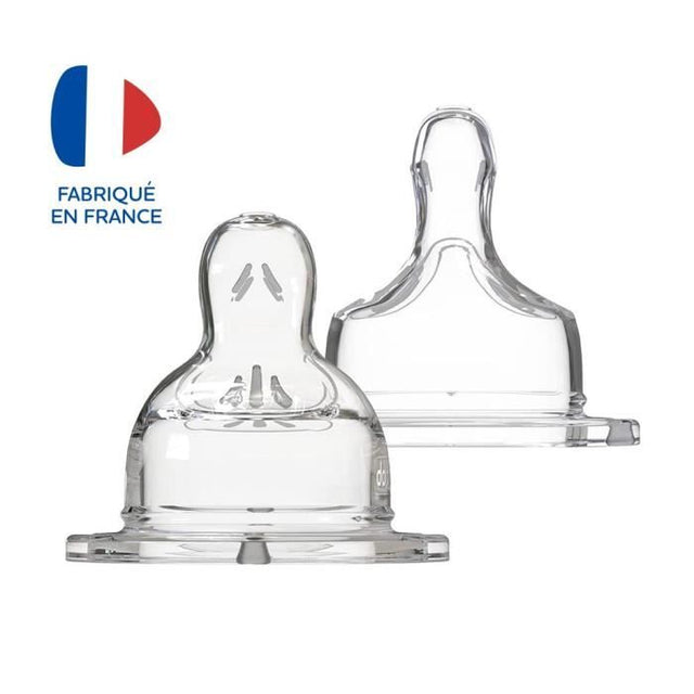 Dodie Biberon Sensation+ Anti-Coliques Tétine Plate Col Large Débit 4 - 6 mois et plis. Lot de 2 tétines.