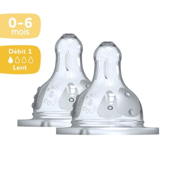 Dodie Biberon Initiation+ Anti-Coliques 3 Vitesses Tétine Ronde Col Large Débit 1 0-6 mois. Lot de  2 tétines.
