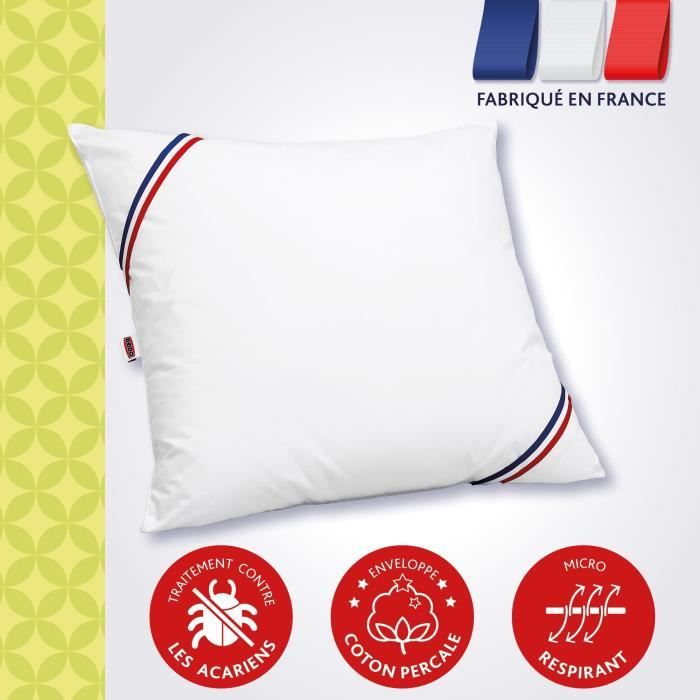 Oreiller Anti-Acarien - DODO - Morzine (30% Duvet Oie & Canard, 70% Plumettes) - 65 x 65 cm -  Blanc