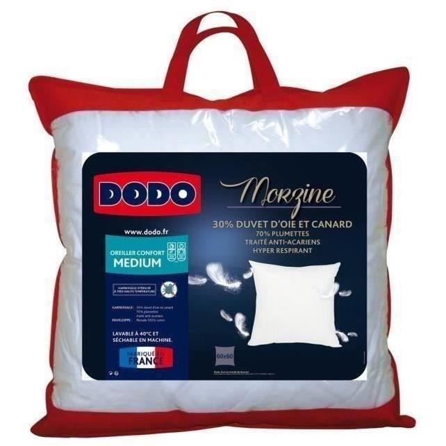 Oreiller Anti-Acarien - DODO - Morzine (30% Duvet Oie & Canard, 70% Plumettes) - 65 x 65 cm -  Blanc