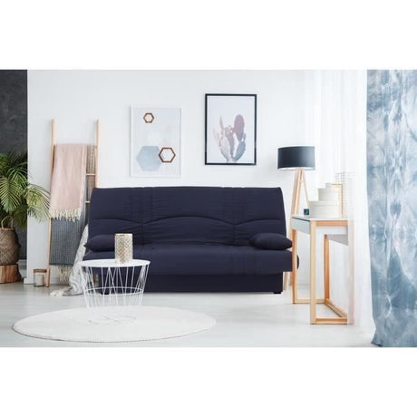Canapé convertible clic clac 3 places - Tissu Bleu foncé - L 190 x P 92 cm - DREAM - Style Contemporain