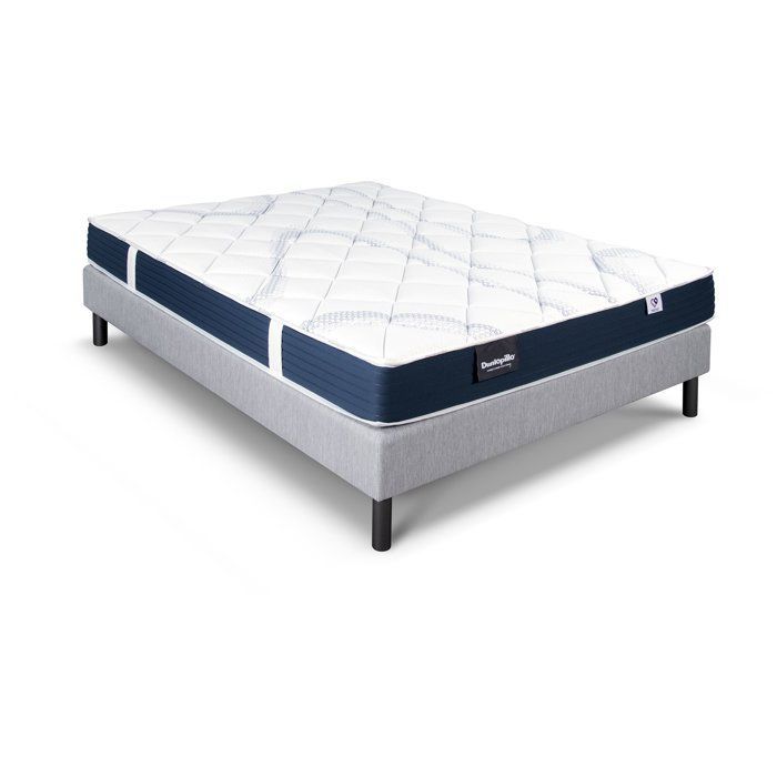 Ensemble matelas sommier  160x200marque DUNLOPILLO - Hauteur 18 cm - Mousse Aérial - Soutien Ferme - Fabriqué en France