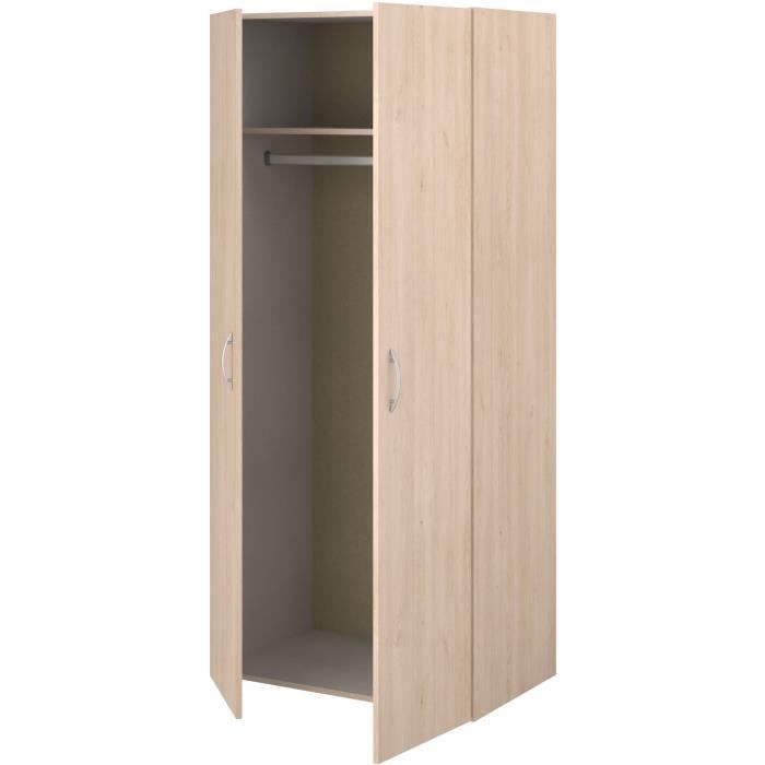 Armoire - EASY LIFE -  Décor Chene clair - 2 portes battantes - L80,2 x H180 x P49,7cm - PARISOT