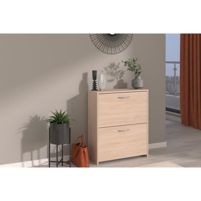 Meuble a chaussures 2 abattants - EASY LIFE - Décor Chene - L66,5 x P25,1 x H78,5cm - PARISOT