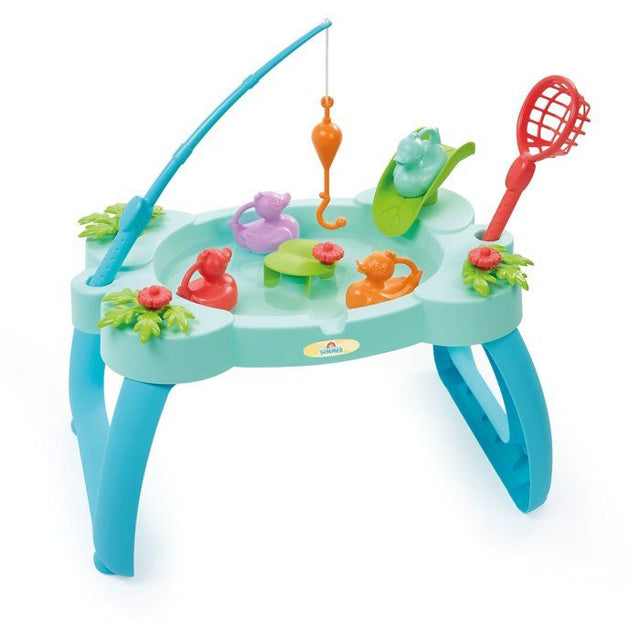 ECOIFFIER - Table peche a la ligne - 4 canards, canne, épuisette, toboggan et manivelle en forme de nénuphar