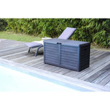 Coffre de jardin - EDA - BAYA - 420 L - Décor imitation bois - Utilisation Intérieure / Extérieure - avec Poignées - Gris Anthracite