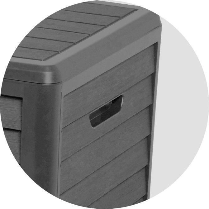 Coffre de jardin - EDA - BAYA - 420 L - Décor imitation bois - Utilisation Intérieure / Extérieure - avec Poignées - Gris Anthracite