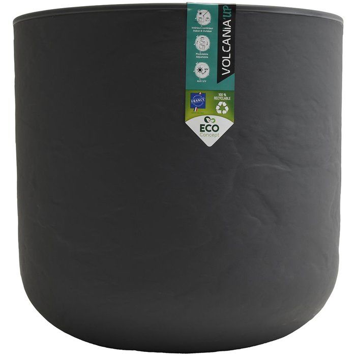 Pot de fleurs Rond 40 cm - EDA - Volcania Up - 32,5 L - Intérieur/Extérieur - Décor Pierre - Ř 38,5 x H. 36,8 cm - Gris Anthracite