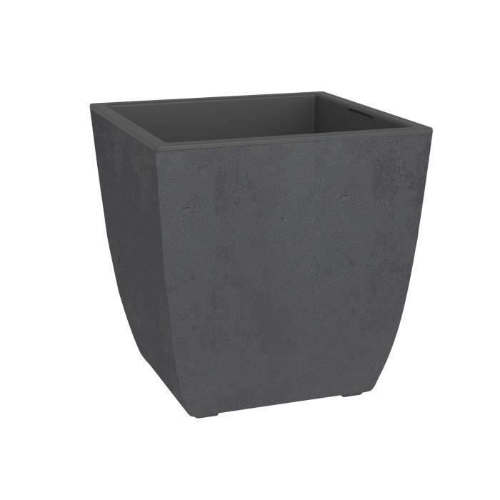 Pot de fleurs - EDA - Carré DIVA BASALT -  42 L - 43,5 x 43,5 x H.44,2 cm - Bac intérieur amovible - Gris anthracite