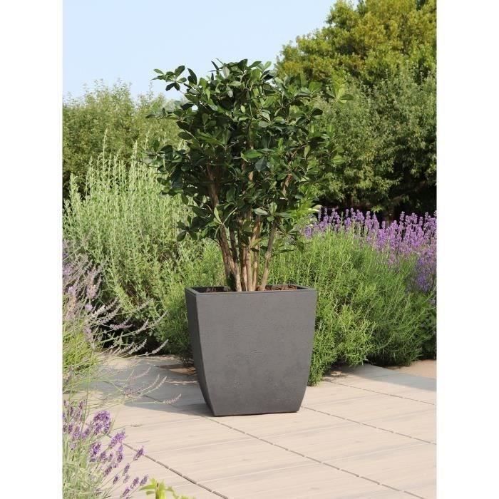 Pot de fleurs - EDA - Carré DIVA BASALT -  42 L - 43,5 x 43,5 x H.44,2 cm - Bac intérieur amovible - Gris anthracite