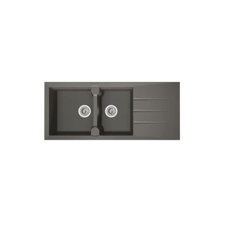 STRADOUR Evier cuisine a encastrer 2 bacs + 1 égouttoir Aloa - Résine - 116 x 50 cm - Gris béton
