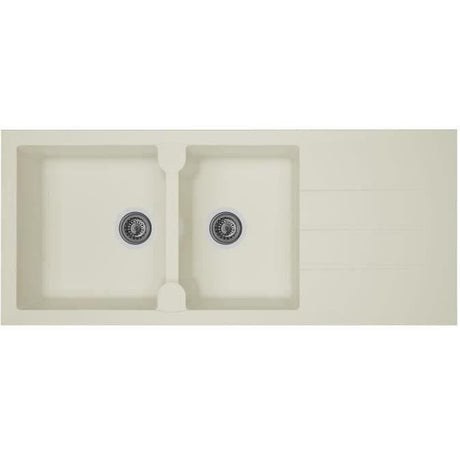 STRADOUR Evier cuisine a encastrer 2 bacs + 1 égouttoir Aloa - Résine - 116 x 50 cm - Blanc
