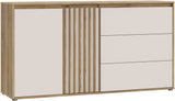 Buffet ELISTON - Blanc Mat & Chene – 2 Portes + 3 Tiroirs – L 159,6 × P 41,5 × H 81,7 cm